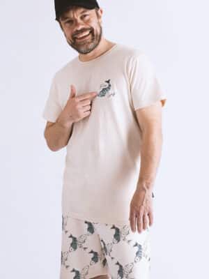 A unisex T-shirt with a fish motif in front