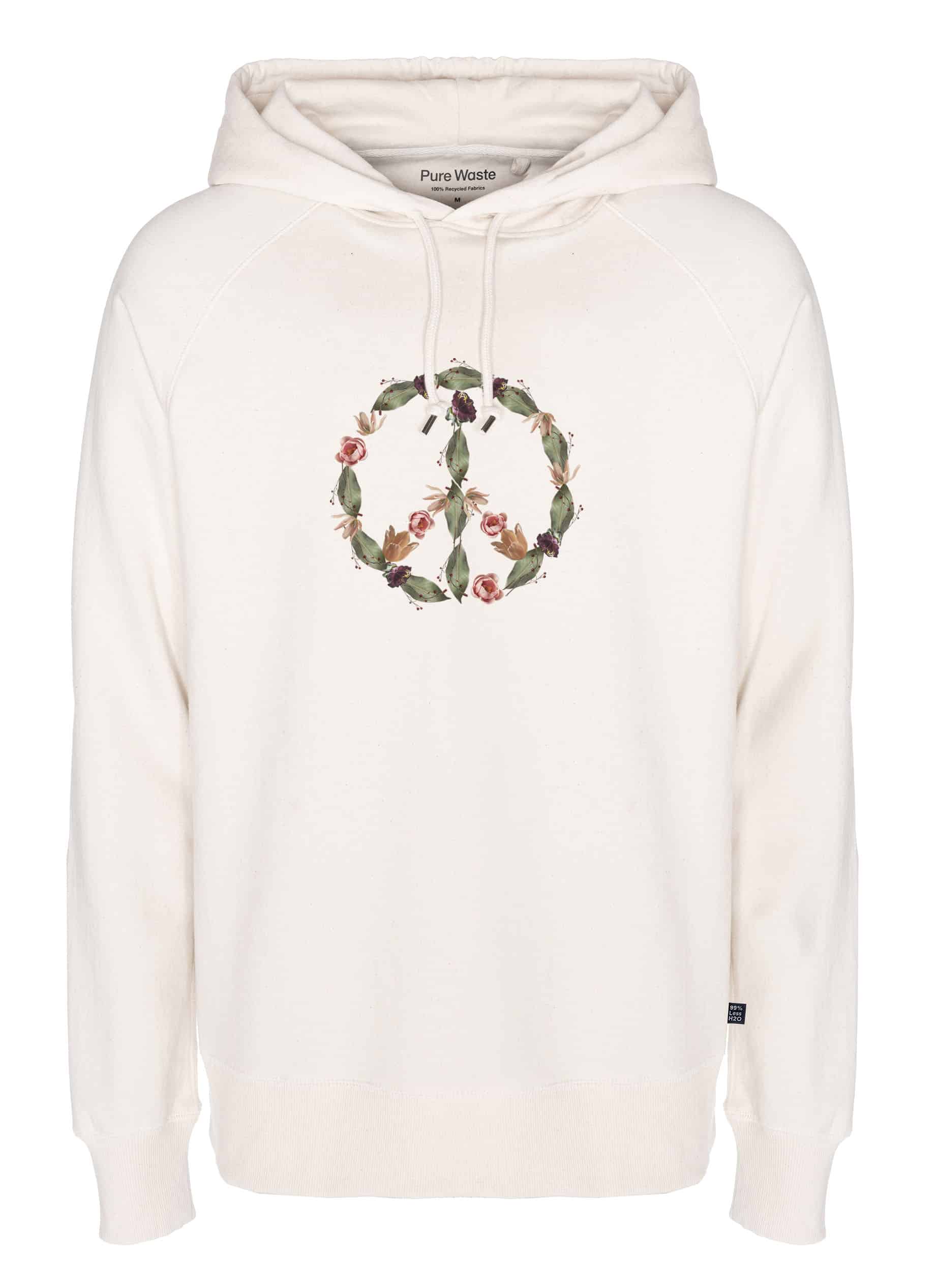 Peace_Hoodie_ecru (1) Luonnpnvalkoinen huppari peace-merkki edessä